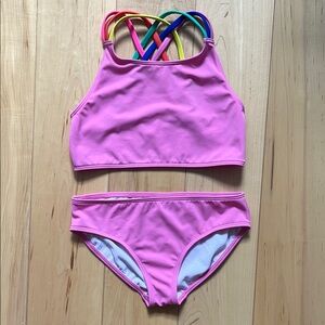 Pink Bikini Set with Multicolor Straps